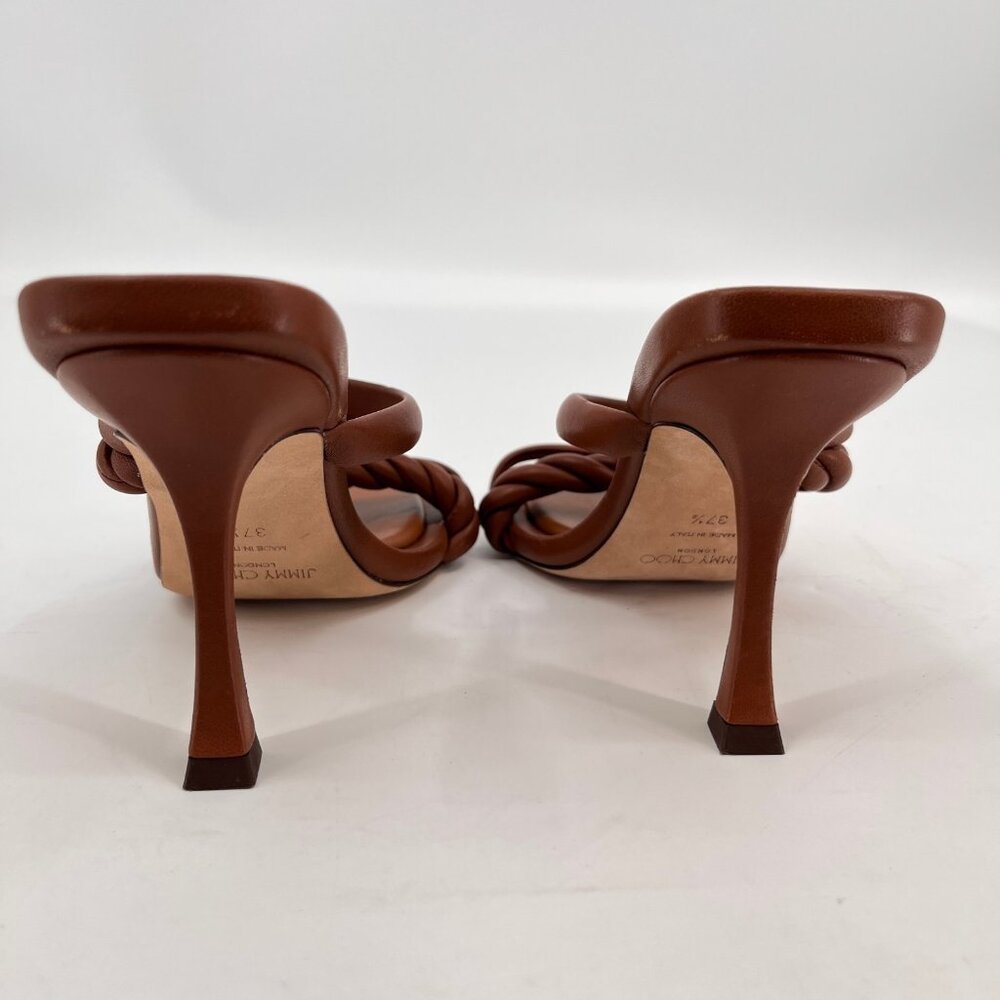 Jimmy Choo Brown Leather Braided Strap Heeled Sandals - Picture 4 of 16